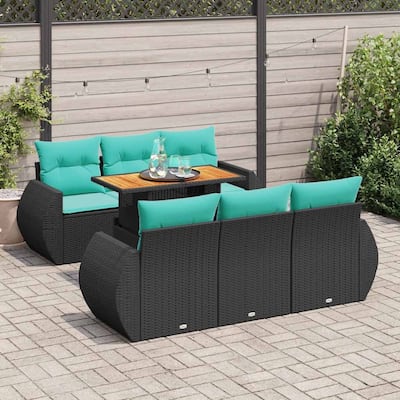 vidaXL Patio Sofa Set with Cushions Table and Lounge Seats 7 Piece Poly Rattan - 21.7 x 24.4 x 27.2