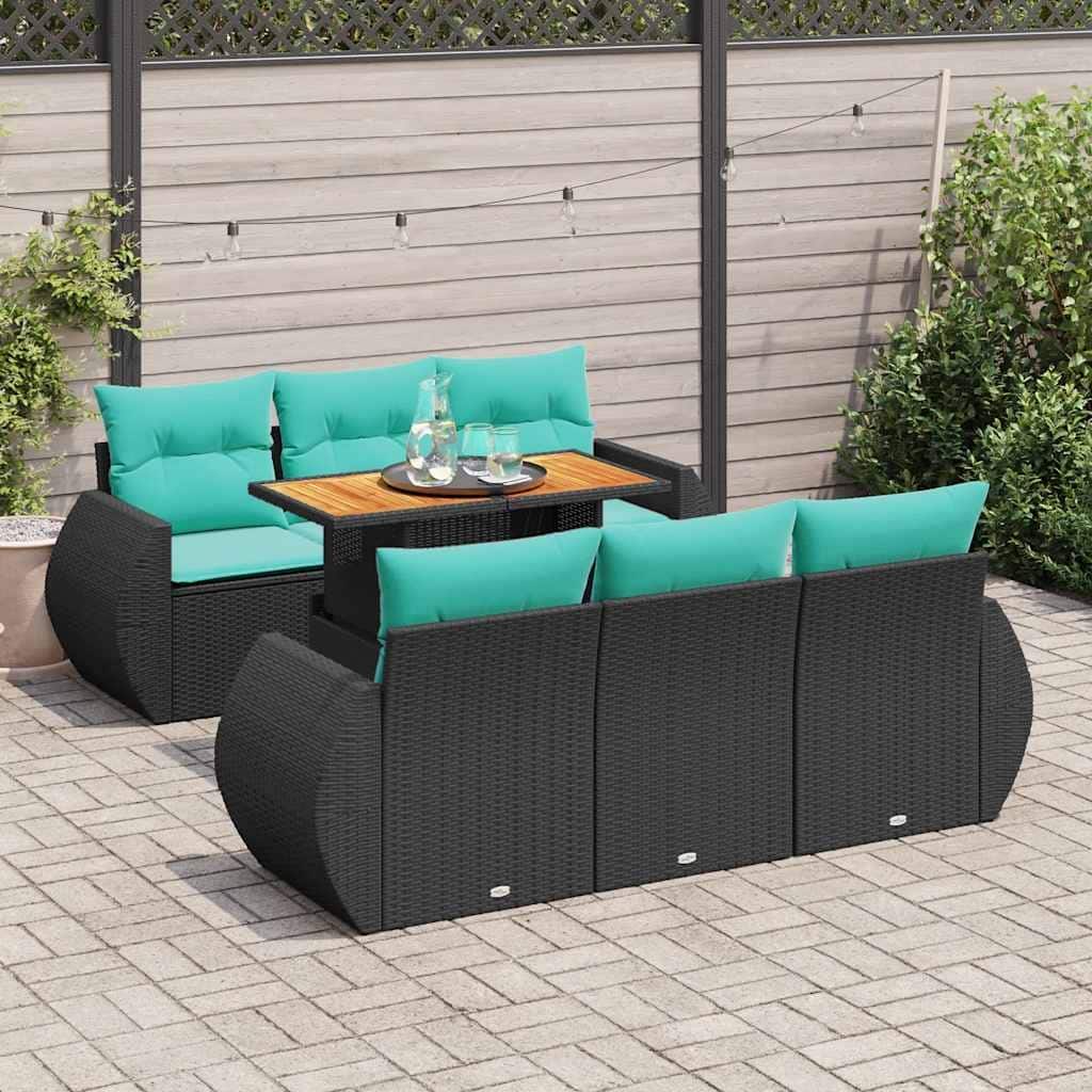 vidaXL Patio Sofa Set with Cushions Table and Lounge Seats 7 Piece Poly Rattan - 21.7 x 24.4 x 27.2