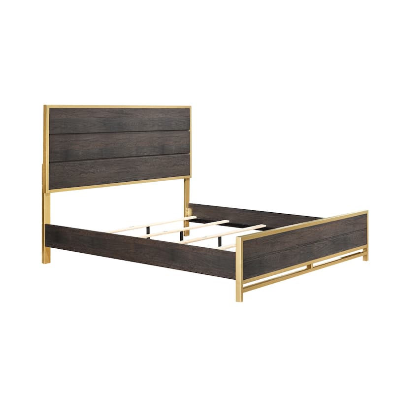 Wedro 4 Piece Dark Brown Rustic Panel Bedroom Set