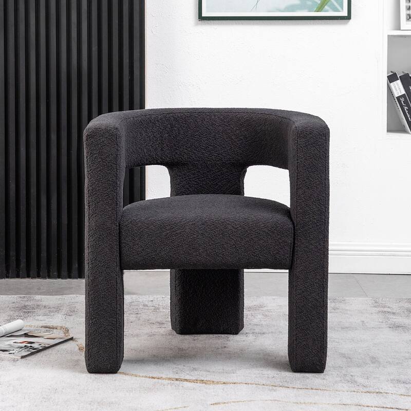 KINWELL 28" Wide Boucle Upholstered Square Armchair - Jet Black