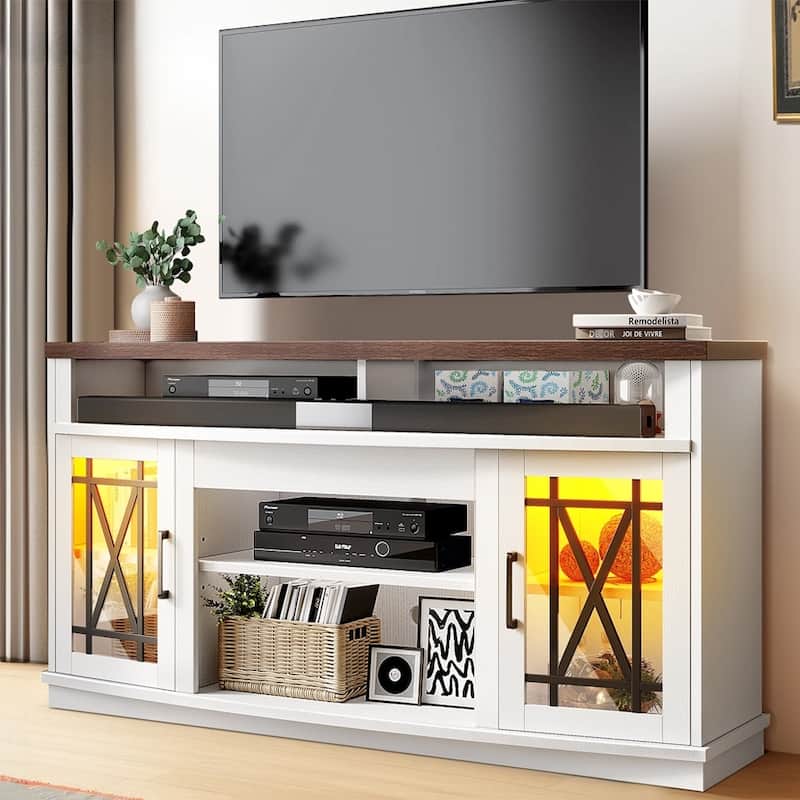LED TV Stand Cabinet for 80/75/70/65/60" TV Brown & White - 58 inches