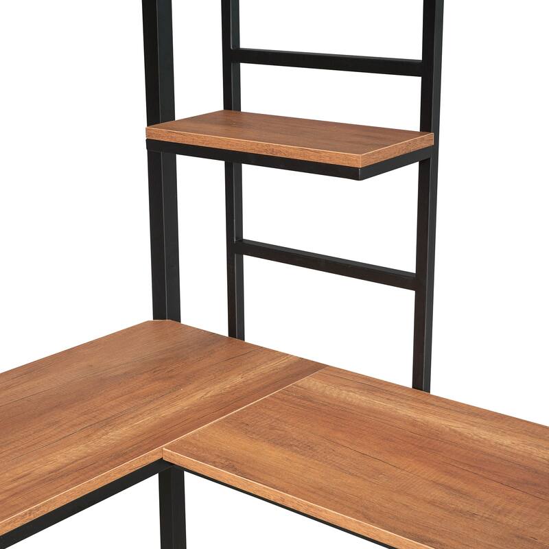 Metal Loft Bed with Desk and Shelve