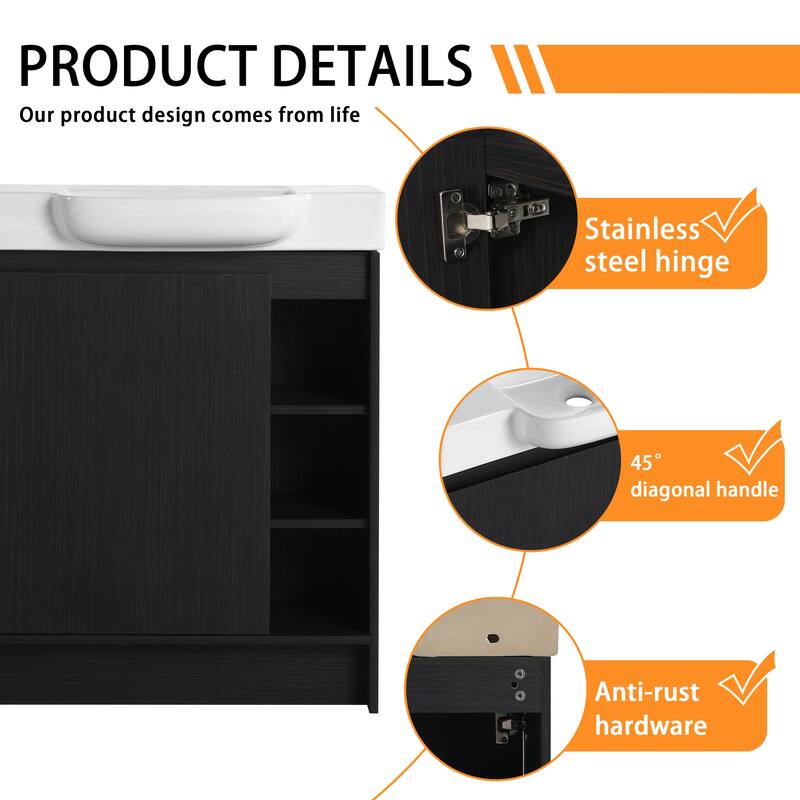28 Inch Freestanding Bathroom Vanity Cabinet with Ceramic Sink,1 Soft Close Door and 3 Shelves