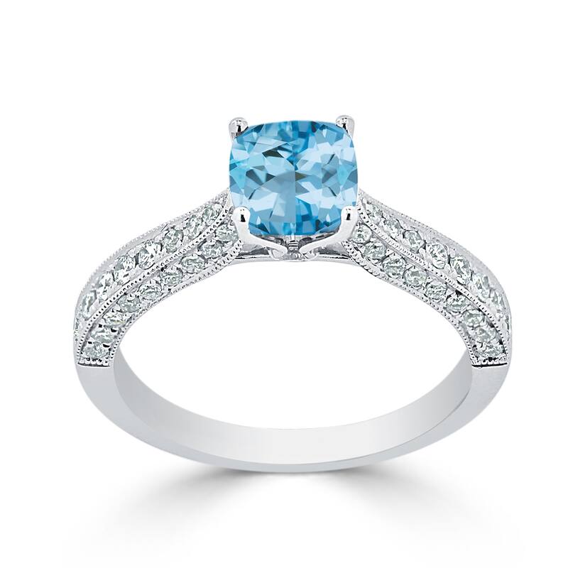 Auriya 1ct Unique Cushion-cut Sky Blue Topaz and Diamond Engagement Ring 3/8ctw 14k Gold
