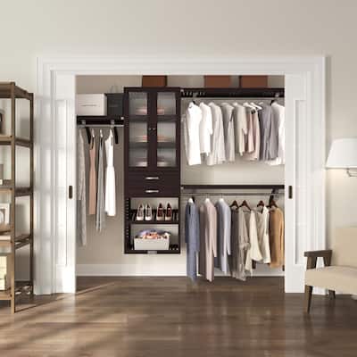John Louis Home Solid Wood Walk-In Closet System with 2-Drawers and Doors Espresso