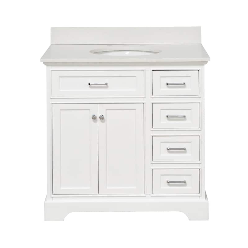 KitchenBathCollection Aria 36" Bathroom Vanity with Quartz Top