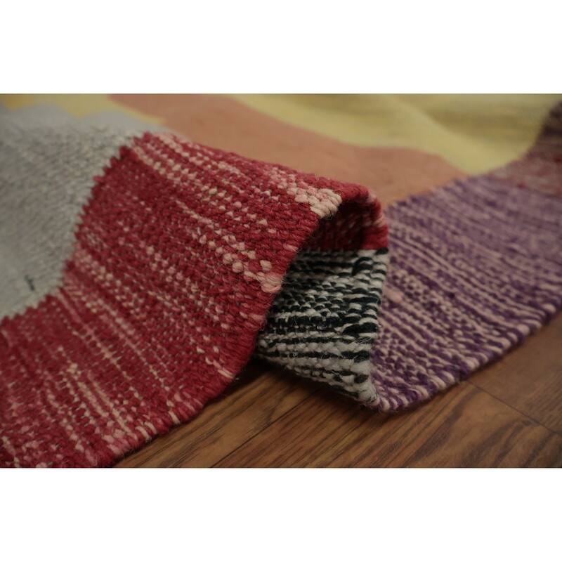 Hand Woven Oriental 100% Wool Carpet Southwestern Modern Greys & Charcoal Kilim Area Rug - 14' 1'' X 11' 1''