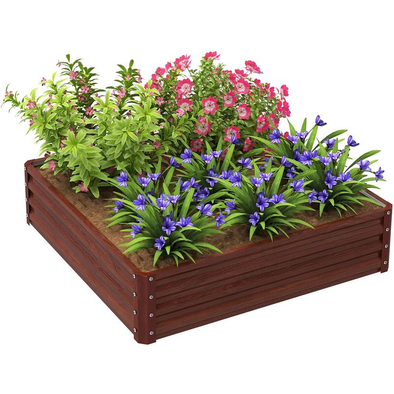 Galvanized Steel Raised Garden Bed with Drainage and Rust-Resistant - 47.25" L x 47.25" W x 11.75" H