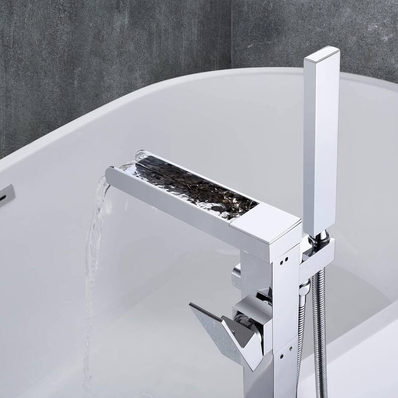 Vanityfair Floor Mount Freestanding Waterfall Bathtub Faucet Tub Filler with Hand Shower