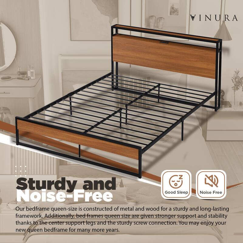 Metal Bed Frame Queen Size - Metal Bed Frame Full w/ USB
