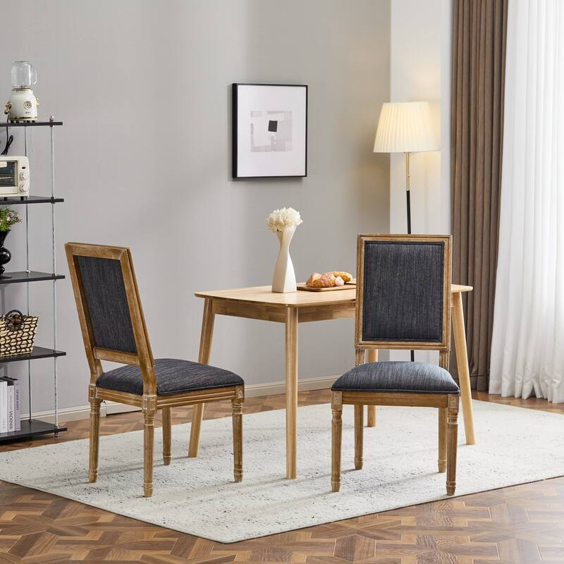 Set of 2, French Country Dining Chair with Rattan Backrest, Upholstered Seat and Grooved Legs, for Kitchen and Dining Room
