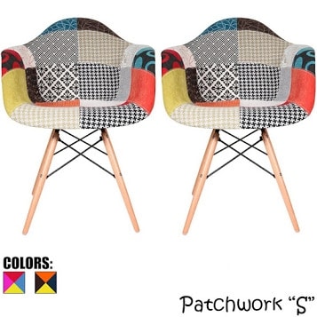 Set of 2 Multi Color Modern Upholstered Fabric Multi-Pattern Patchwork Chair Light Natural Eiffel Wood Leg Dining Room. Opens flyout.