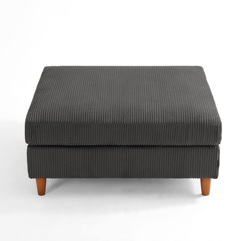 Modern Square Corduroy Upholstered Ottoman With Wood Leg