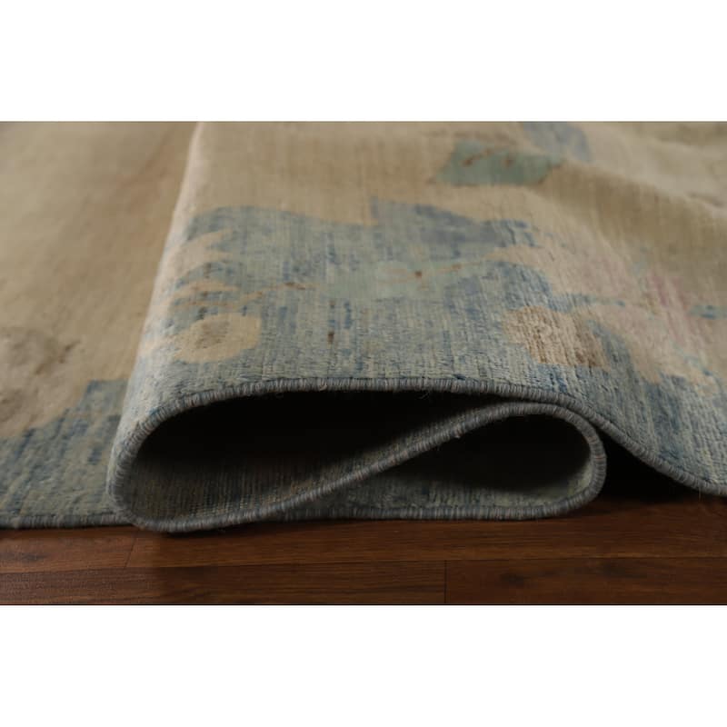 Hand Knotted Oriental 100% Wool Carpet Traditional Floral Beige & Ivories Art Deco Area Rug - 13' 5'' X 9' 8''