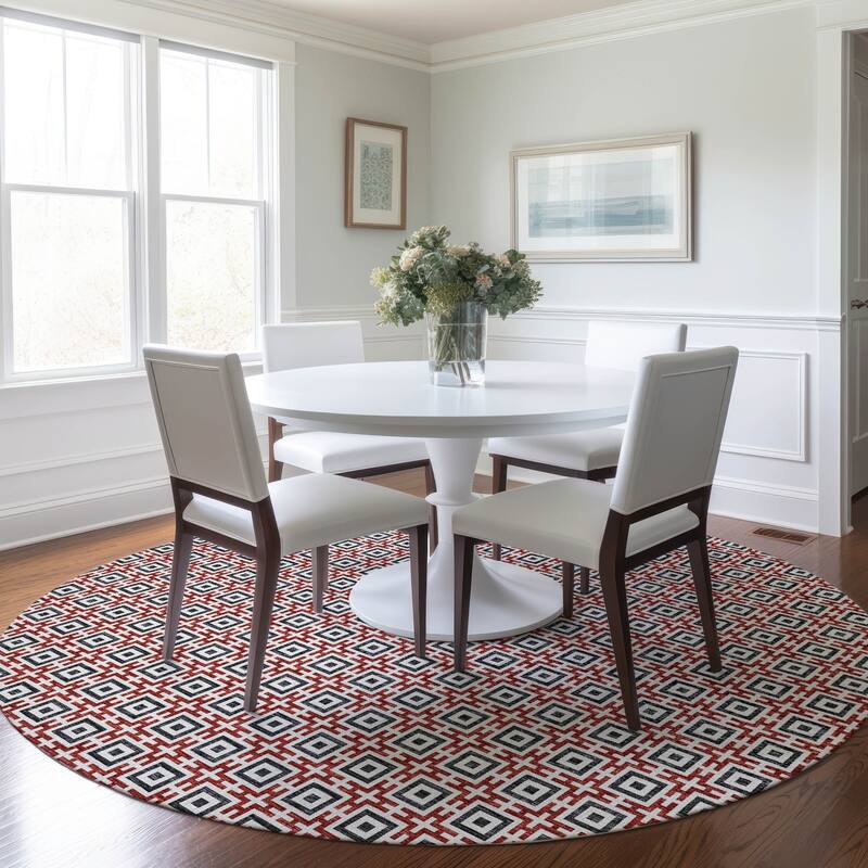 Premium Washable Super Soft Modern Mosaic Mayfield Rug - Red - 8' x 8' - Round