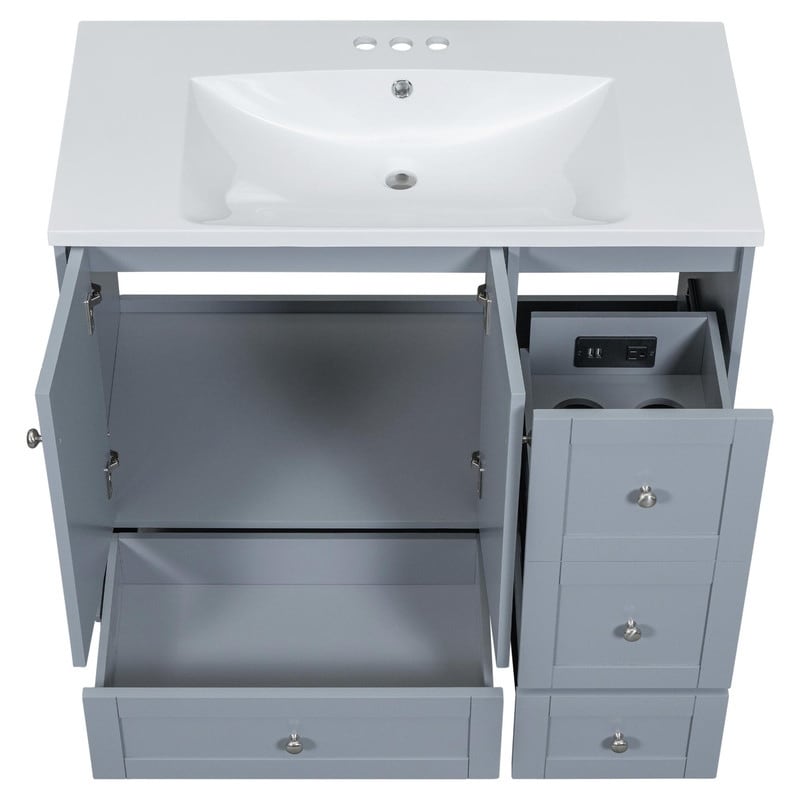 36 Inch Modern Bathroom Vanity with USB Charging, Two Doors and Three –  Home Elegance USA