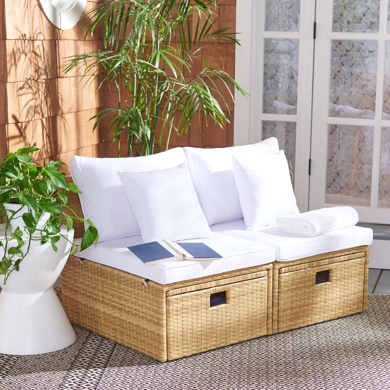 SAFAVIEH Outdoor Algrid Settee with Storage Ottomans (Set of 2) - 29Wx23Dx25H