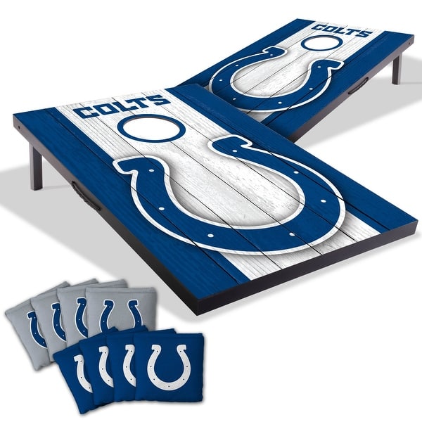 slide 2 of 7, Indianapolis Colts NFL Compact 2x3 Tailgate Cornhole Board Set Include Carrying Case