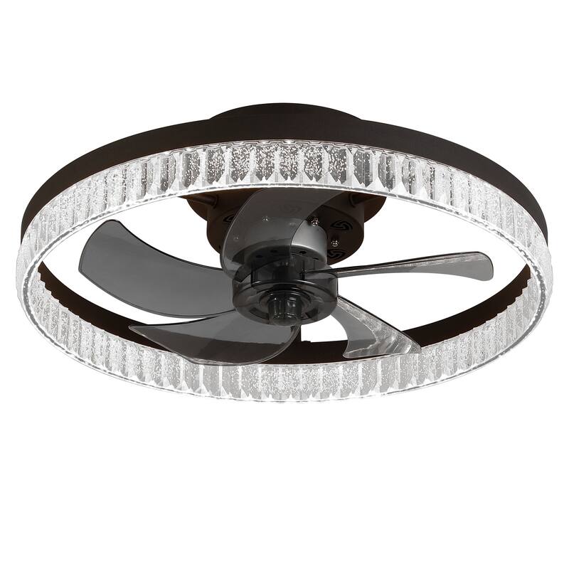 20" Brown Ceiling Fan with LED Light - Modern Flush Mount Fan Light for Bedroom, Living Room