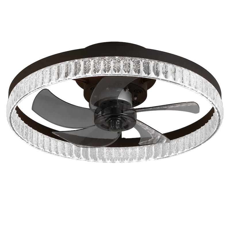 Crystal Ring Design Ceiling Fan with LED Light, 20" Flush Mount Ceiling Fan Fandelier with Remote Control, 6 Speeds