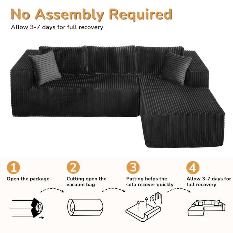Modular Plush Sofa, All-Foam No Springs, Space-Saving for Living Room