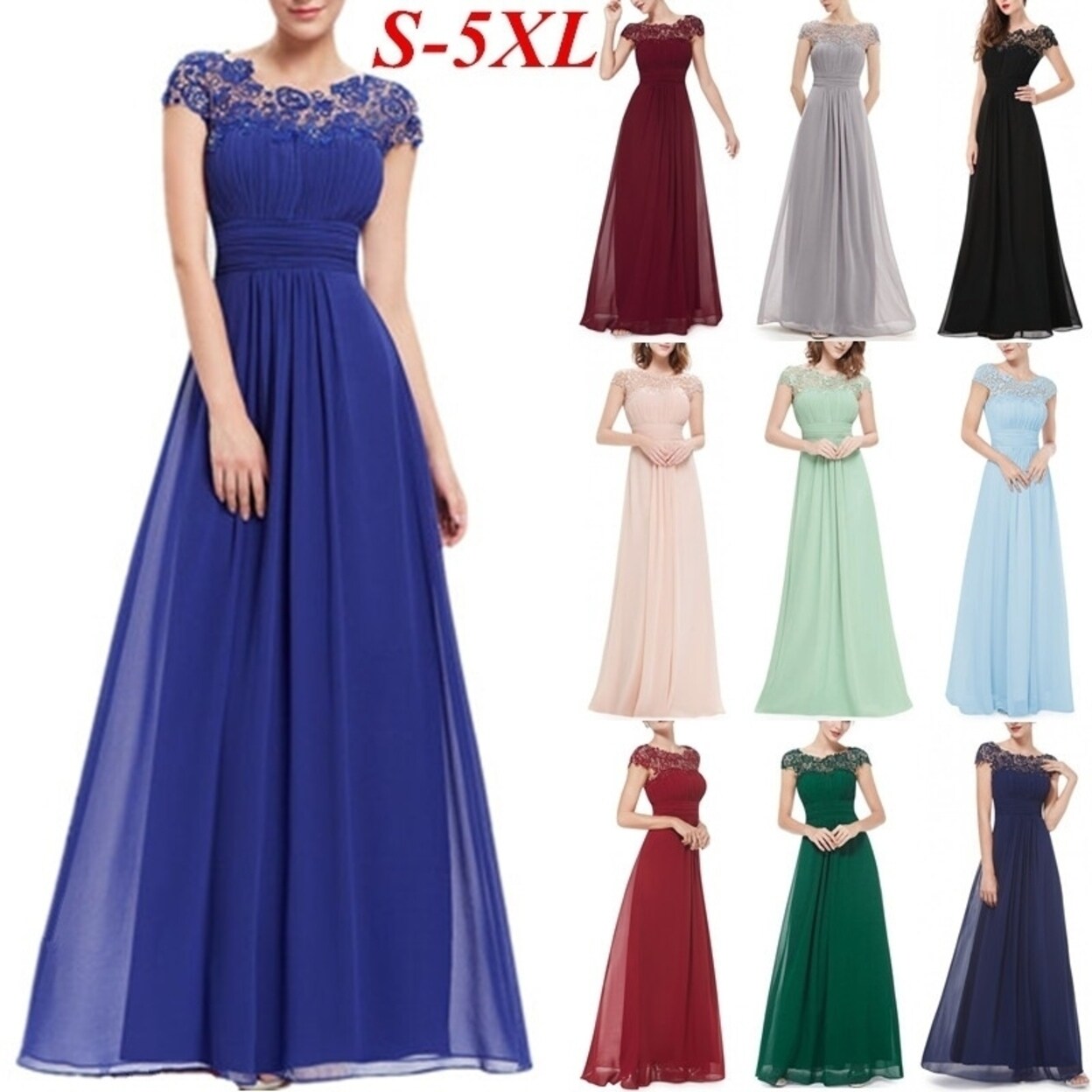 Shop Women S Fashion Sexy Elegant Short Sleeve Lace Panel Wedding Dress Maxi Dress Overstock 23017970
