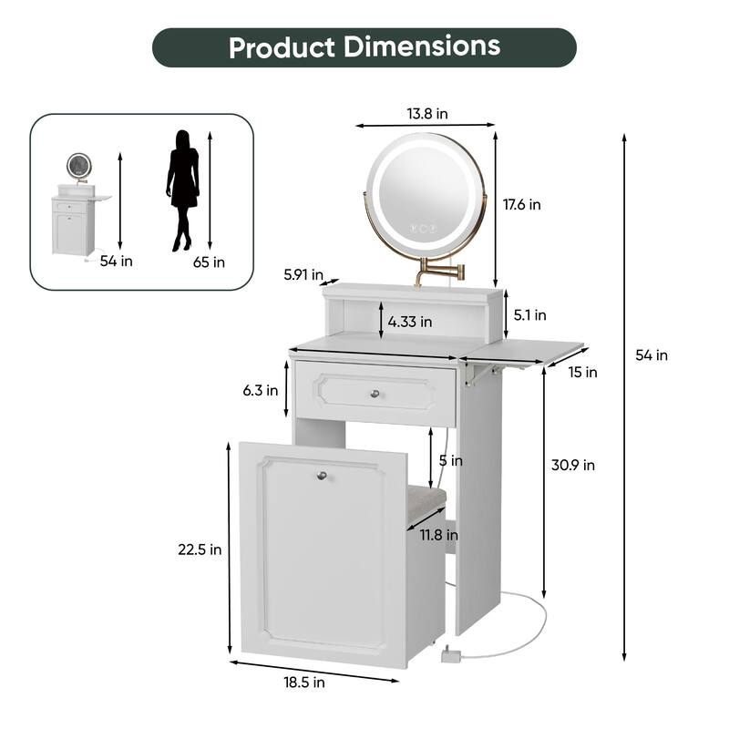 Makeup Vanity Desk with Round Mirror and Lights