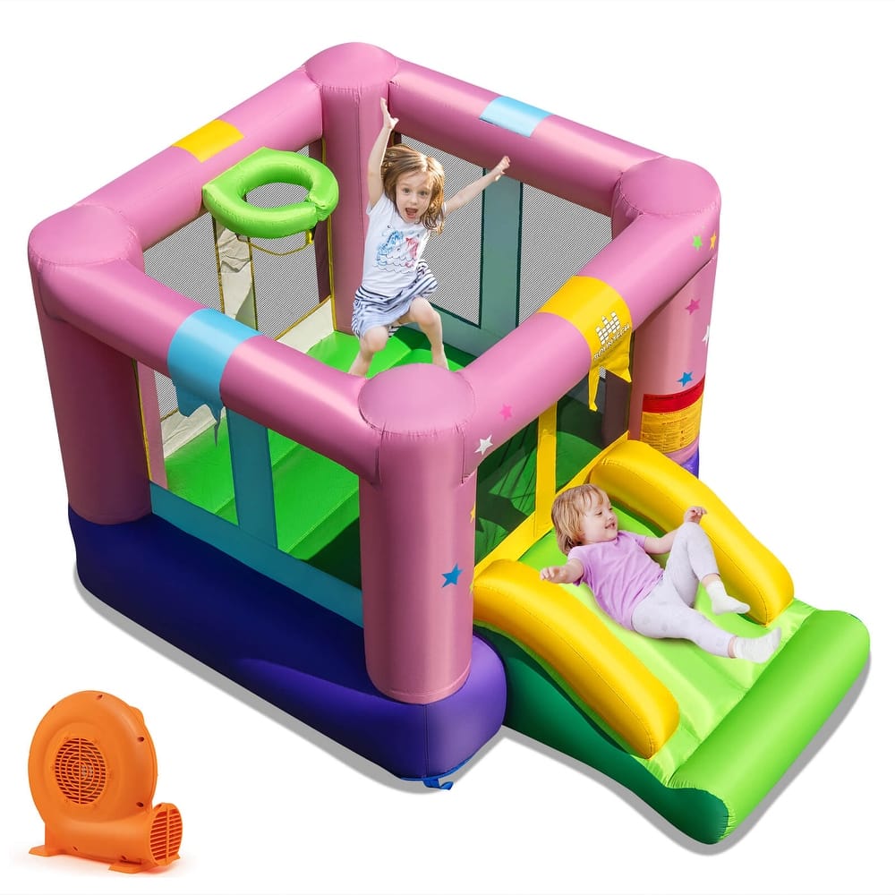 Costway Inflatable Bouncy Castle with Jumping Area Slide & Basketball - As Shown in the Picture