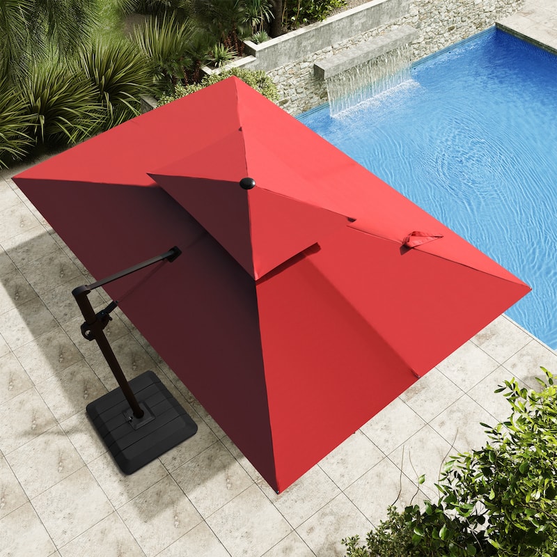 Outdoor Patio Dual Top Cantilever Umbrella with 4-Piece Fillable Weighted Base