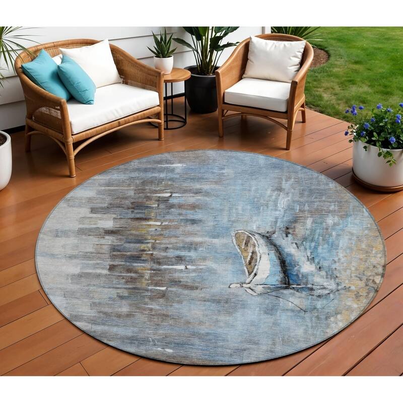 HomeRoots Nautical Transitional Rectangle Outdoor Rug - 8' Round