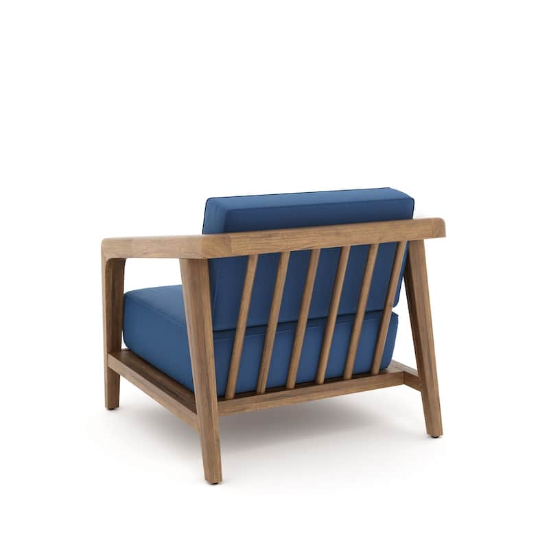 Nea Outdoor Accent Club Chair Set of 2, Dark Blue, Natural Brown Wood