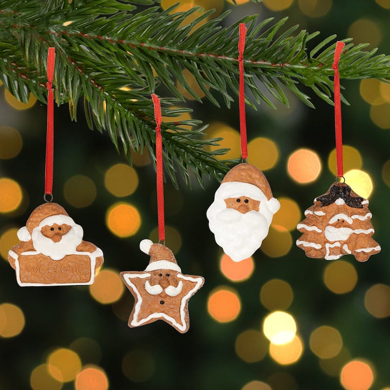 Set of 4 Santa Gingerbread Christmas Ornaments - 2"