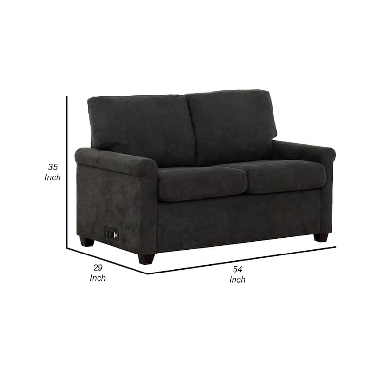 54 Inch Plush Convertible Sofa Bed with Rolled Arms, USB Ports, Dark Gray