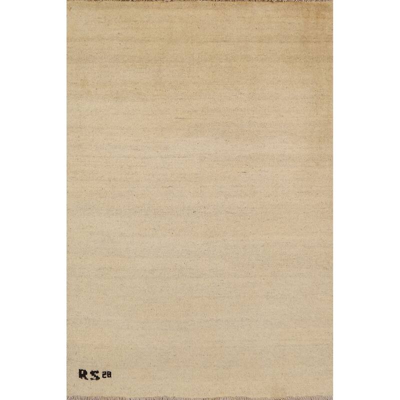 Modern Beige Gabbeh Oriental Foyer Rug Hand-Knotted Wool Carpet - 2'9"x 3'11"