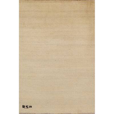 Modern Beige Gabbeh Oriental Foyer Rug Hand-Knotted Wool Carpet - 2'9"x 3'11"