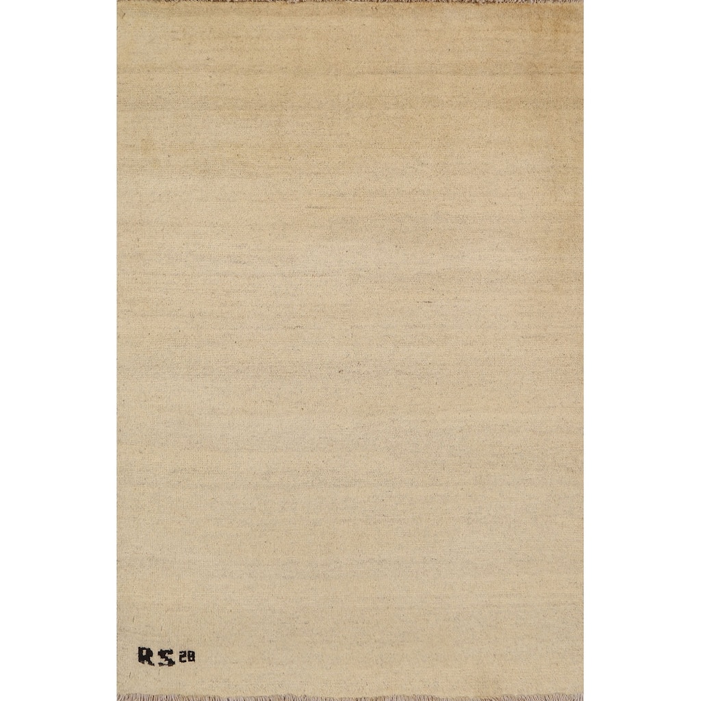 Modern Beige Gabbeh Oriental Foyer Rug Hand-Knotted Wool Carpet - 2'9"x 3'11"