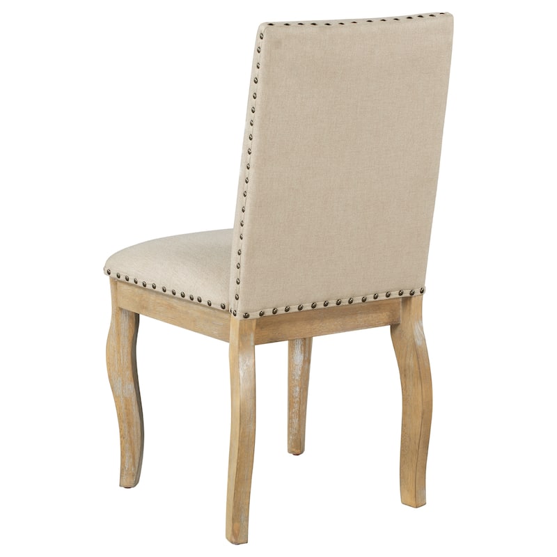 Natural Reception Chair Upholstered Dining Chair with Nailhead Trim, Modern Side Chair Coffee Chair Set of 4 Leisure Chair