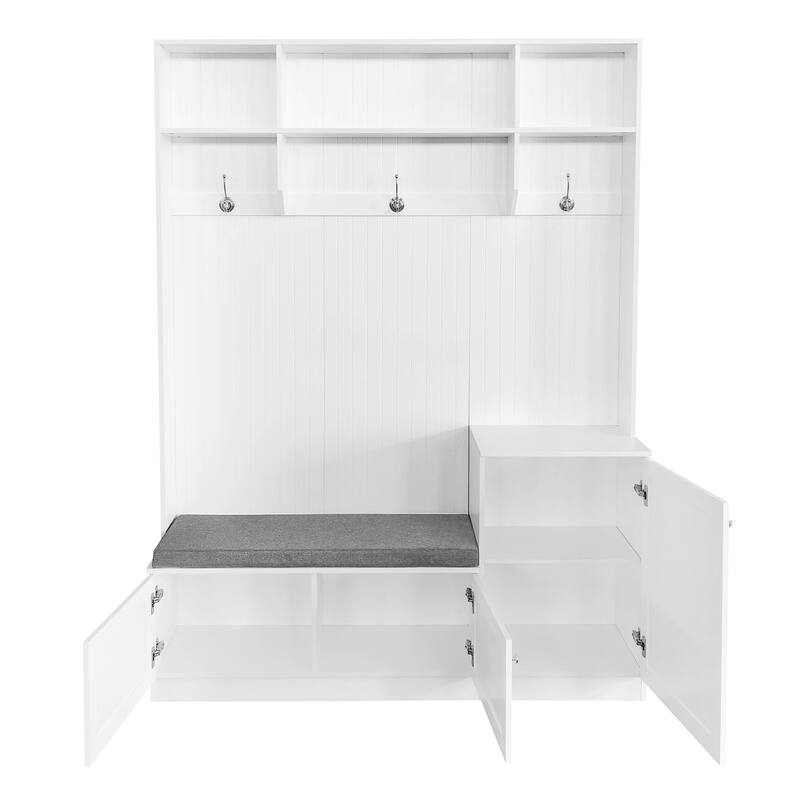 Hall Tree With Comfort And Storage Solutions, Functional Hallway Shoe Cabinet With Bench&Cushion,Coat Rack With Hooks