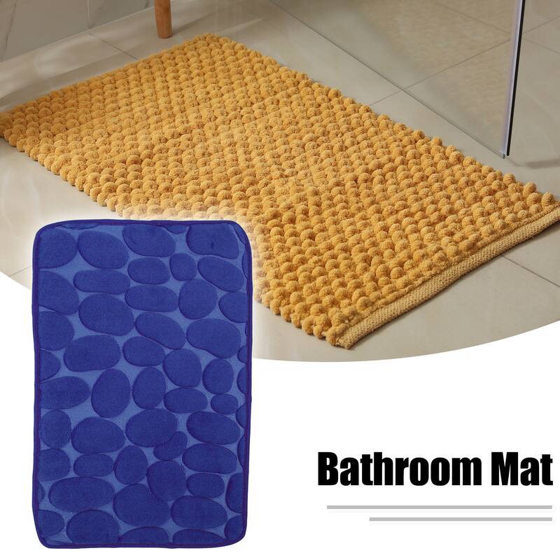 Non-Slip Bathroom Rugs, Polyester Bath Mat, Machine Washable Dark Blue Cobblestone Pattern 23.62"x15.75" - Dark Blue - 23.62"x 15.75"
