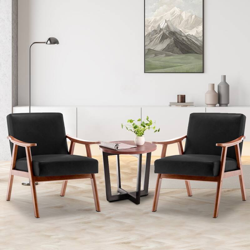 PU Leather Upholstered Accent Chair, Lounge Armchair with Extra-Thick Backrest, Living Room Chairs with Solid Wood Frame