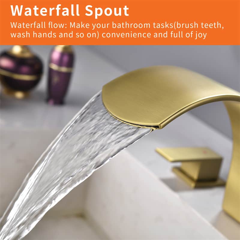 Waterfall Tub Faucet Deck Mount Brass 3 Holes Bathtub Faucet Modern Double Handle Tub Filler