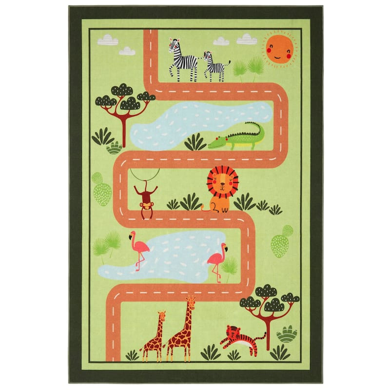 Everwash Imagine Jungle Road Kid's Washable Area Rug - 4' x 6' - Runner/Rectangle