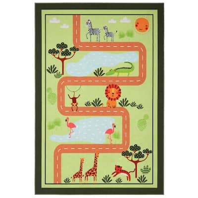 Everwash Imagine Jungle Road Kid's Washable Area Rug