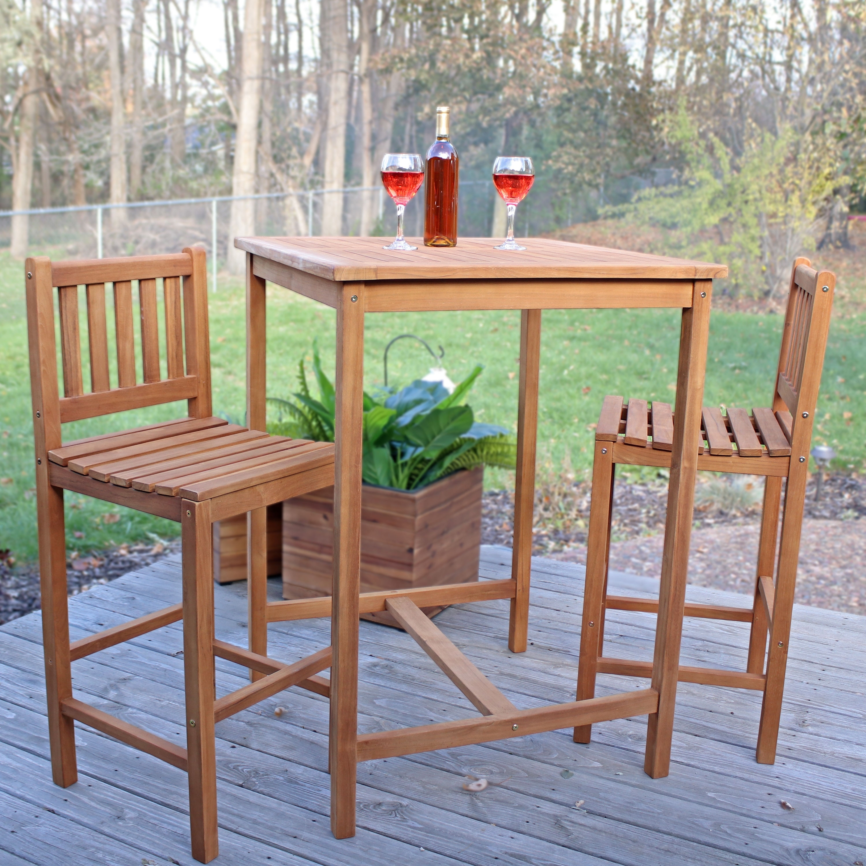 3-Piece Wood Patio Bar-Height Table and Chairs Bed Bath Beyond - Main Image