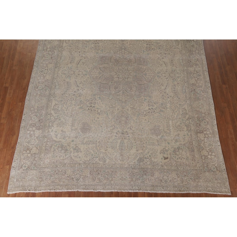 Hand Knotted Oriental 100% Wool Carpet Traditional Floral Beige & Ivories Tabriz Area Rug - 12' 5'' X 9' 8''