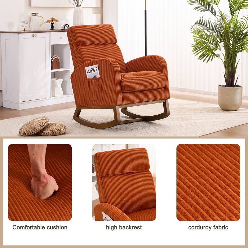 Comfortable fabric lounge rocker, corner reading rocker for living room
