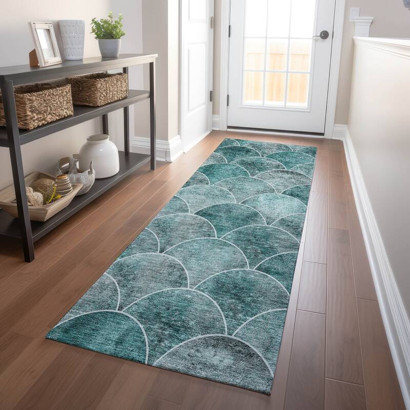Machine Washable Indoor/ Outdoor Chantille Contemporary Rug - Teal - 2'3" x 7'6"