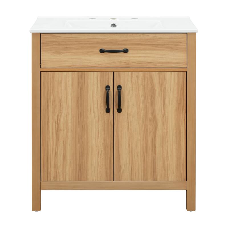 GDFStudio - Barro Transitional Freestanding Bathroom Vanity Cabinet with Ceramic Sink, Adjustable Shelf & Soft Close Storages