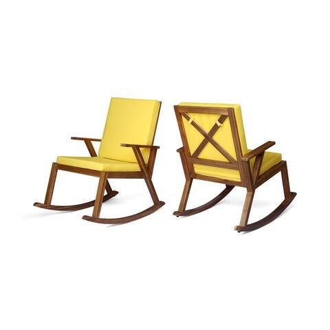 Champlain Outdoor Acacia Wood Rocking Chair with Water-Resistant Cushions (Set of 2) by Christopher Knight Home