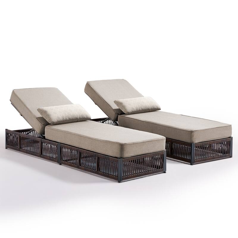 Gymojoy Outdoor Patio Chaise Lounge Chair, Luxury Rattan Recliner with 6-Position Backrest & 5-Inch Thick Cushions Set of 2
